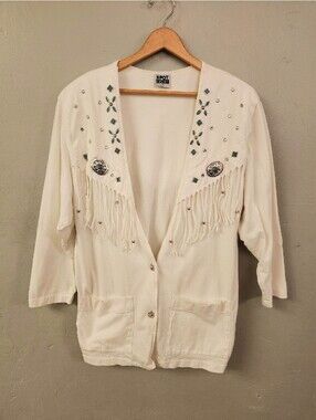 Vintage 1980s Fringed Cotton Western Studded Lightweight Jacket Shacket